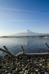 Very fantastic scenery Mount Fuji on Lake Kawaguchiko was iced