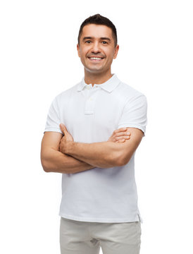 Smiling Man In White T-shirt With Crossed Arms