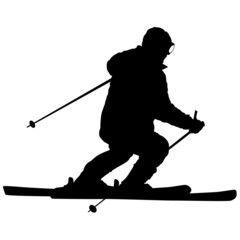 Mountain skier  speeding down slope. Vector sport silhouette