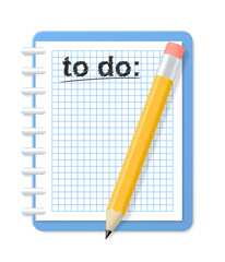 Checkered notebook and pencil. To do list. Vector illustration