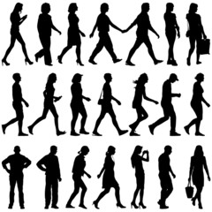 Black silhouettes of beautiful mans and womans on white backgrou