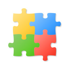 Colorful puzzle pieces on the white background. Vector illustrat
