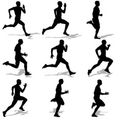 Set of silhouettes. Runners on sprint, men.