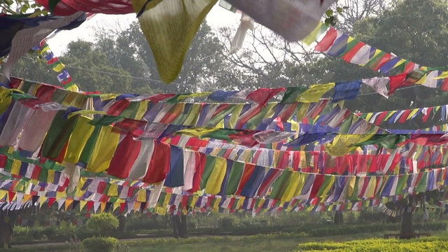 Buddhist prayers flags in Lord Buddha birthplace in Lumbini