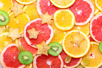 Sliced fruits background