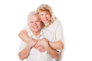 Portrait of happy senior couple portrait. Isolated on white