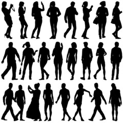 Black silhouettes of beautiful mans and womans on white backgrou