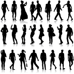 Black silhouettes of beautiful mans and womans on white backgrou