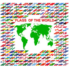 Flags of the world and  map on white background. Vector illustra