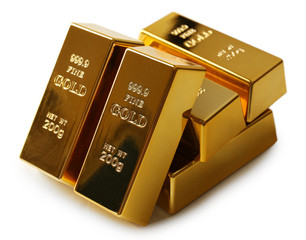 Gold bars isolated on white