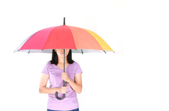 Colorful multicolor umbrella woman