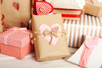 Beautiful gift box close-up. Valentine Day concept