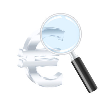 recommend clip art: Euro sign and magnifying glass. Vector illustration
