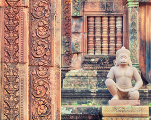 Banteay Srei temple Dvarapala statues, Cambodia
