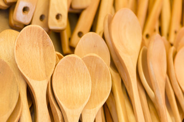wooden spoons close up