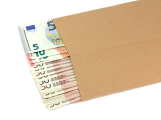 envelope with money on a white background.