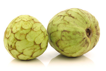 fresh cherimoya fruits (Annona cherimola) on a white background