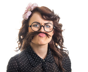 Funny woman playing with her hair,