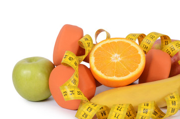 Measuring tape with dumbbells isolated