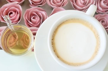 Hot coffee Latte with tea