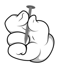Cartoon Hand - Holding Metal Nail - Vector Illustration