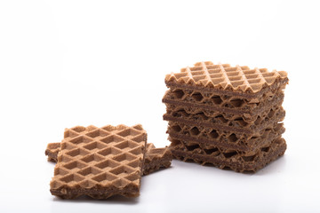 Chocolate waffels on white background