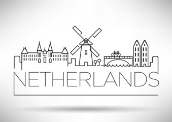 Netherlands City Line Silhouette Typographic Design - obrazy, fototapety, plakaty