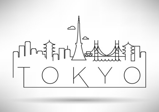 Tokyo City Line Silhouette Typographic Design