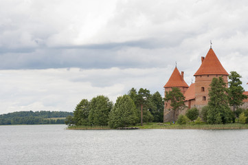 Fragment of Trakai Castle on Lake Galve (Lithuania)..