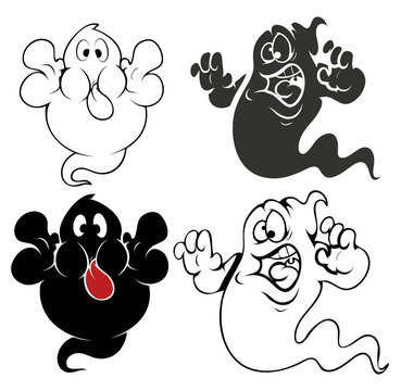 Set of Funny Cartoon Ghosts Vector