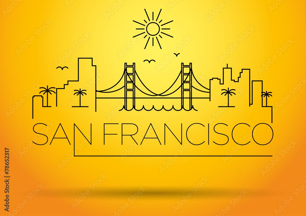 Wall mural san francisco city line silhouette typographic design - Wall murals
