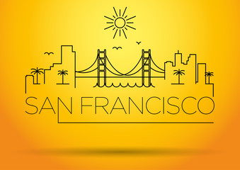 Naklejka premium San Francisco City Line Silhouette Typographic Design
