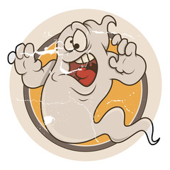 Panicky Scared Cartoon Ghost - Halloween Vector Illustration