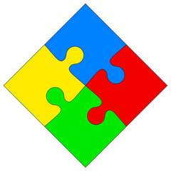 Four colored puzzle together. Vector illustration.