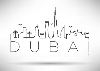 Dubai City Line Silhouette Typographic Design