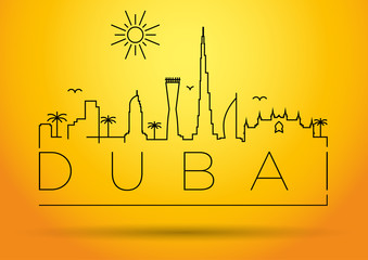 Dubai City Line Silhouette Typographic Design