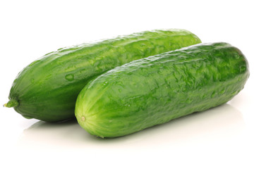 fresh turkish cucumbers on a white background