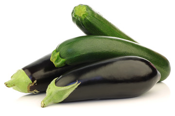 fresh zucchini's and eggplant on a white background