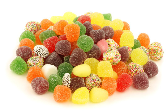 colorful tumtum candy on a white background
