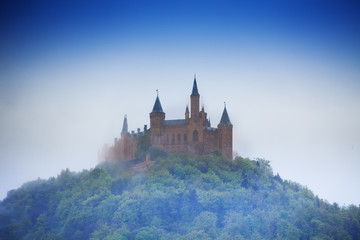 Amazing view of Hohenzollern castle in haze