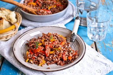 Rice red with paprika and thyme