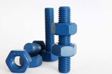 Xylan bolt and nut in blue coated with PTFE