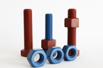 Mix bolt and nut in blue coated and red coated