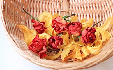 Dried flowers in straw basket