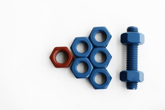 Xylan bolt and nut in blue coated with PTFE