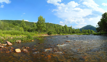 Fototapeta na wymiar landscape with mountain river at summer