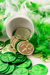 St Patricks Day decorations - gold coins and shamrocks