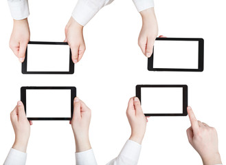 set of businessman hands holding tablet pc