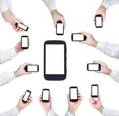Obraz na płótnie Canvas set of businessman hands with smart phones