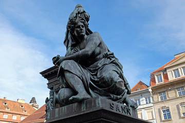 Fototapeta na wymiar Archduke Johann Fountain, river Sann, Graz, Austria 